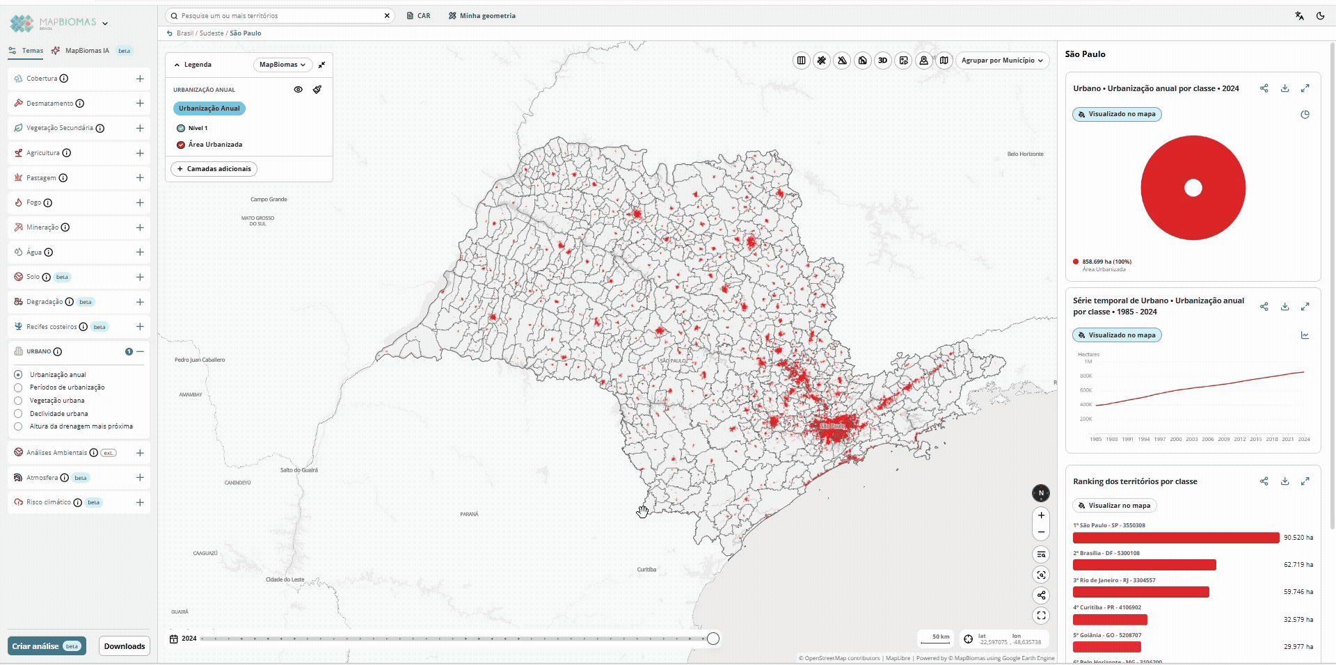 Tutorial de acesso aos dados de urbanização anual no Google Earth Engine
