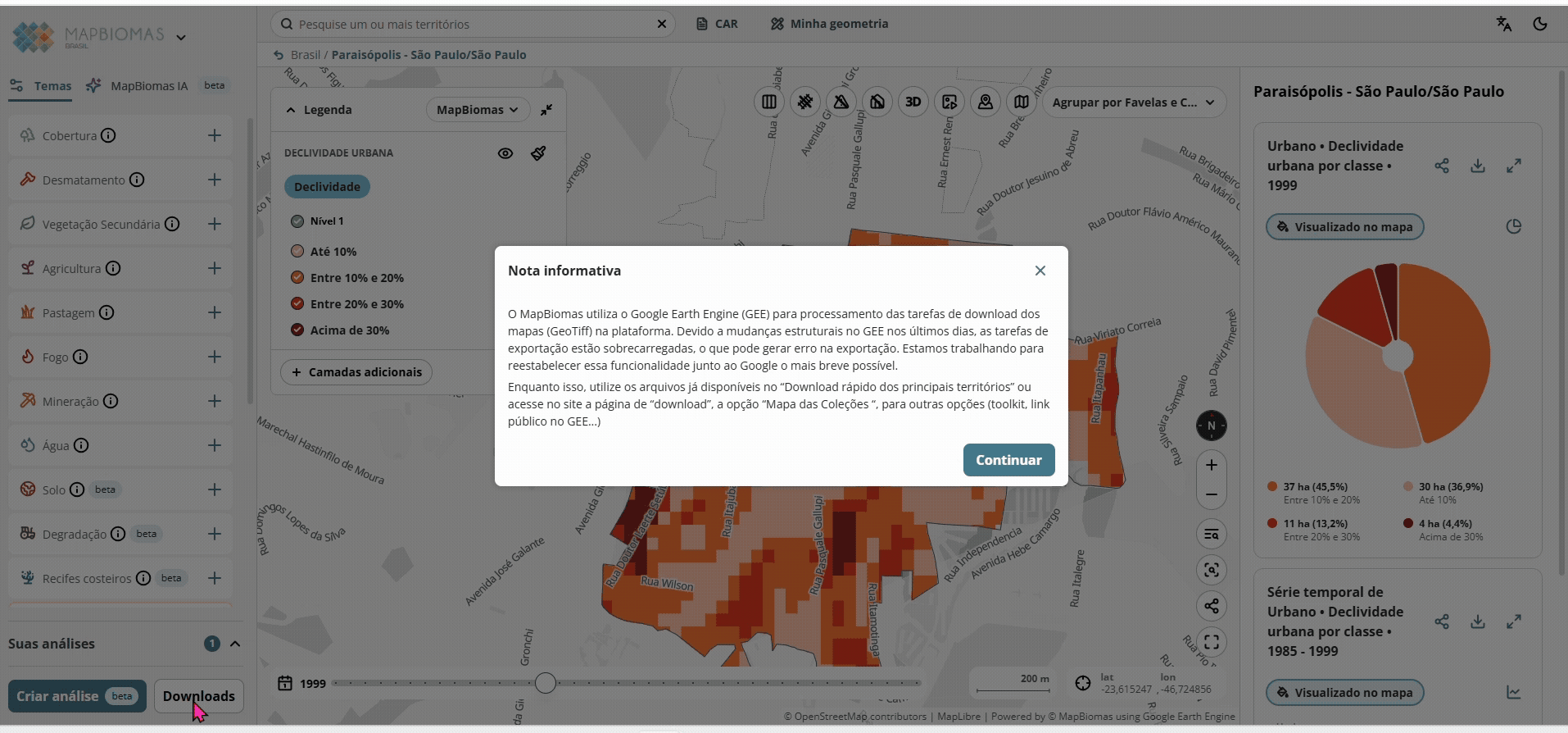 Tutorial de acesso aos dados de declividade urbana no Google Earth Engine